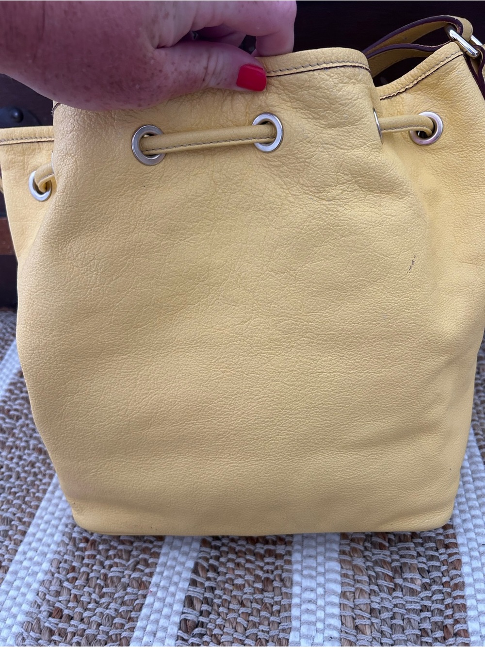Dooney & Bourke Yellow Leather Drawstring Shoulder Bag - Picture 4 of 13